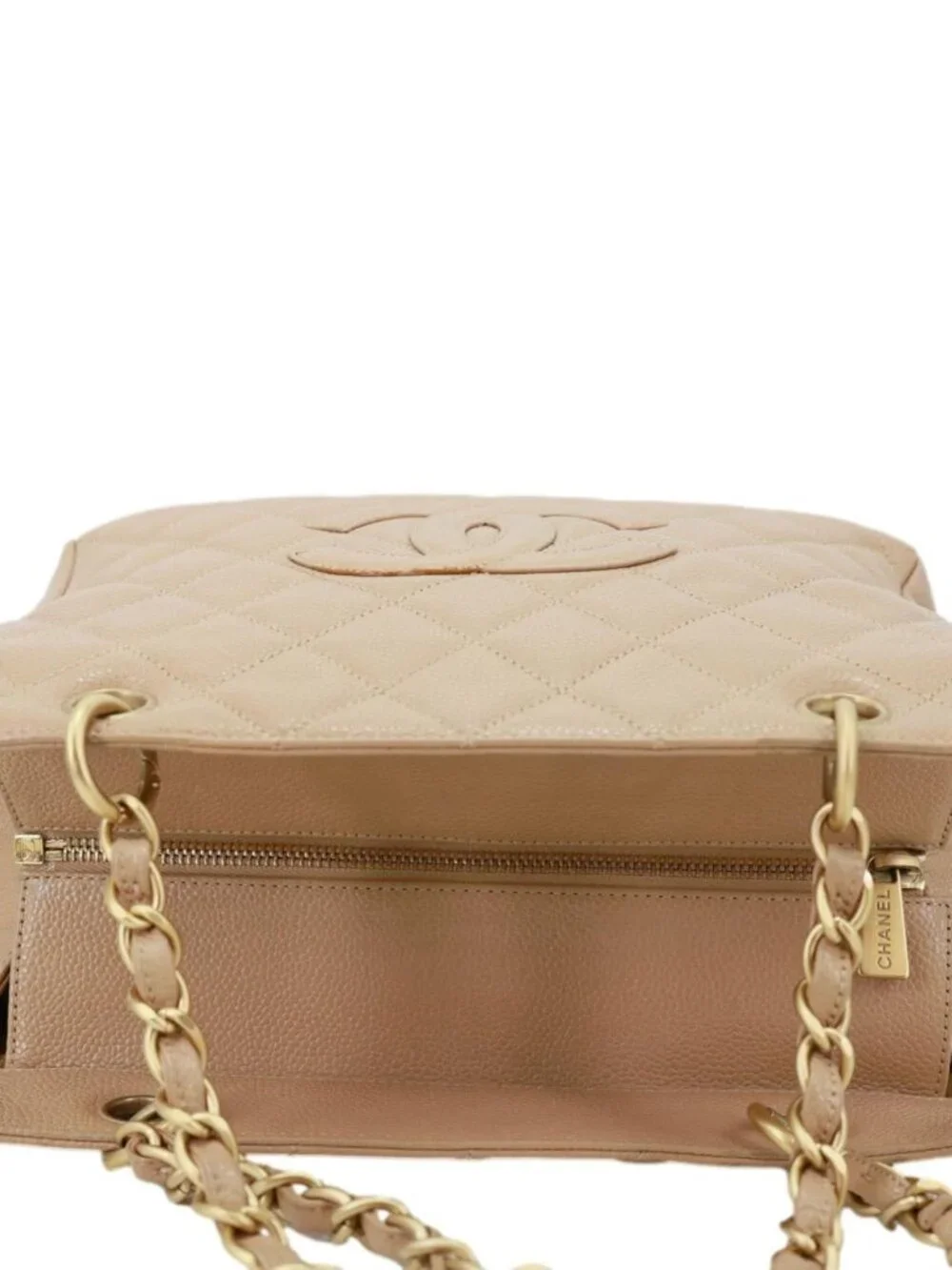 Chanel  Petite Timeless Quilted Caviar Leather Tote Bag Beige